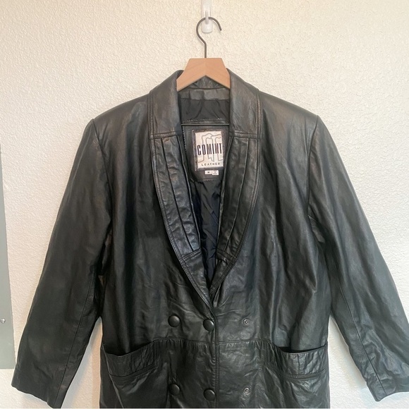 Vintage 80's 90's 100% Genuine Leather Oversized Long Coat Jacket Trench - Picture 2 of 12